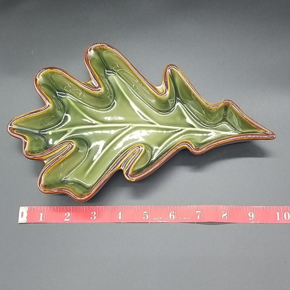 Maple and Oak Leaf Green and Brown Ceramic Dishes - Picture 8 of 10